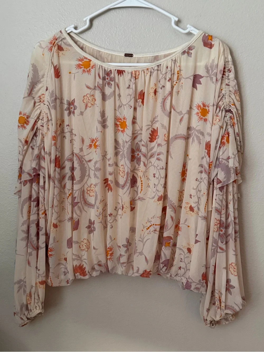 Free people wild flower honey blouse floral balloon sleeves L cottagecore